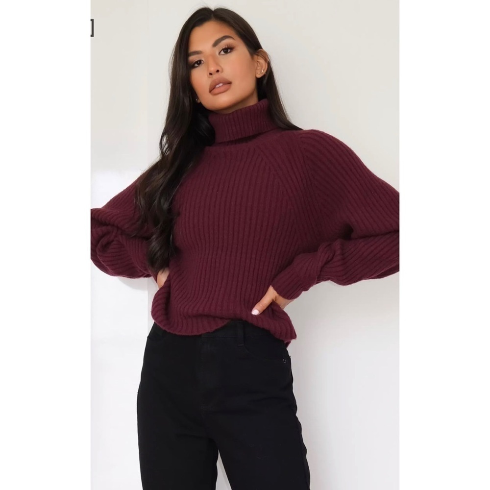 tuck sleeve Crop roll neck jumper Sweater